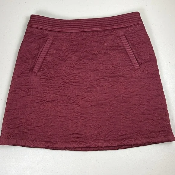 Maeve X Anthropologie Beatrice Burgundy Floral Quilted Mini Skirt, Sz. 10 - Picture 6 of 15